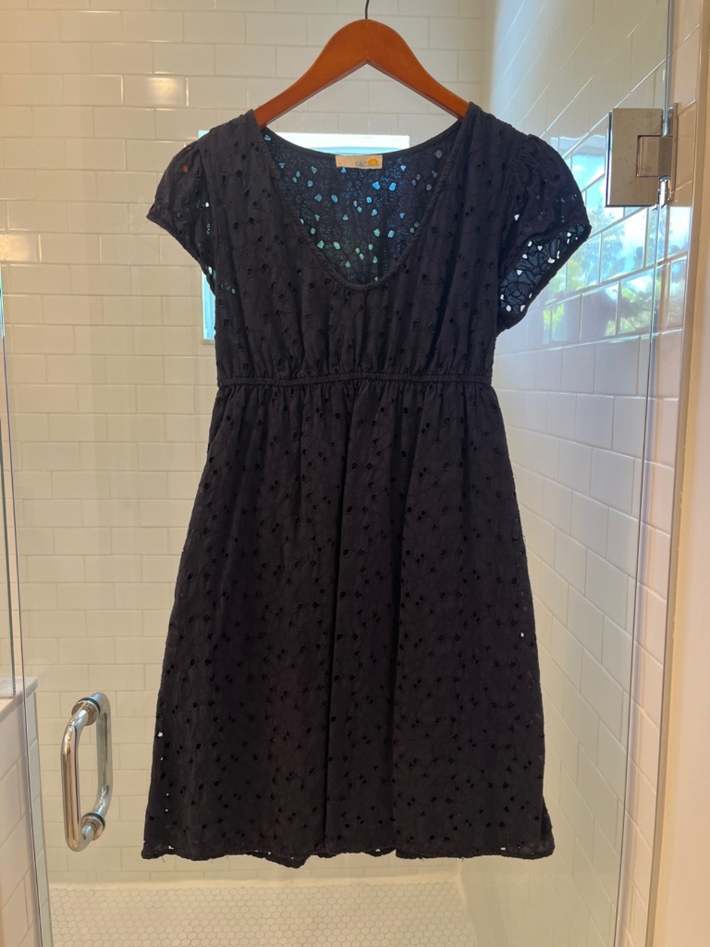 C&C Black Eyelet Short-Sleeve  Dress